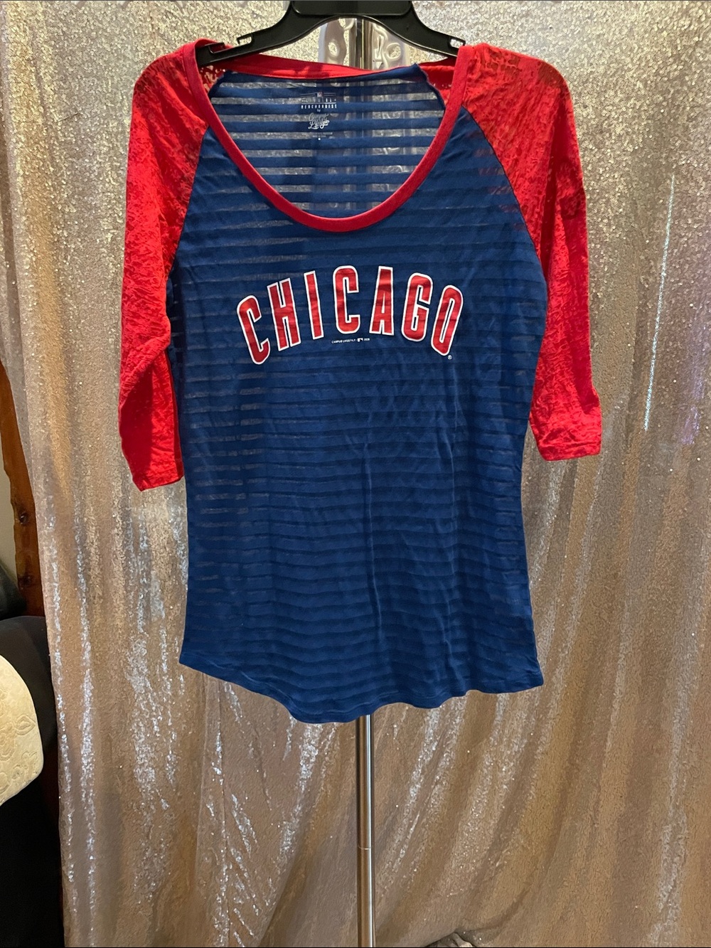 Chicago Raglan Scoopneck Tee - Navy and Red NWT
